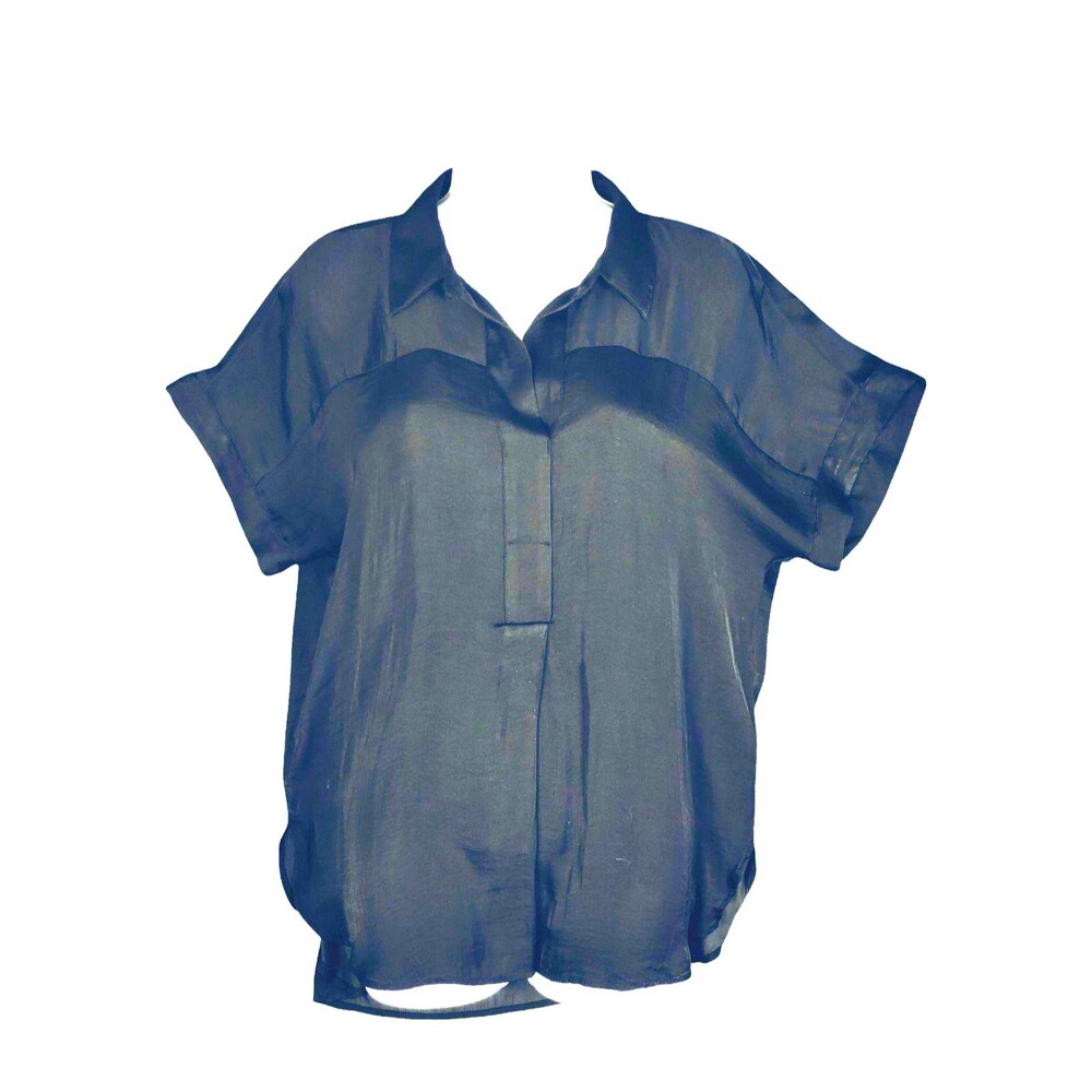 Sheer Black Chiffon Top Size M Short Sleeve Cute Goth Regency Button Up